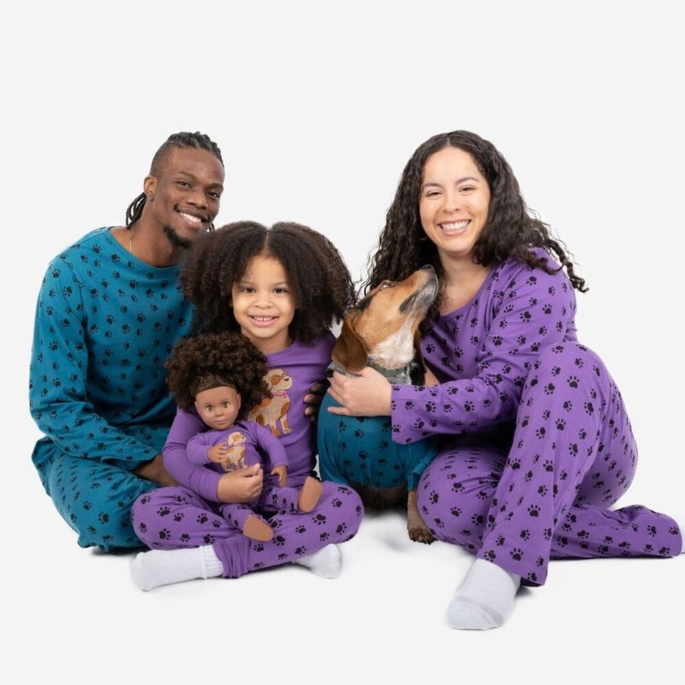 LEVERET -  Footed Cotton Pajamas Dog Paw Blue 5 Blue